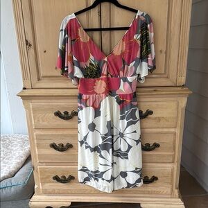 Tibi Pink Ruched Flutter Sleeve Sundress